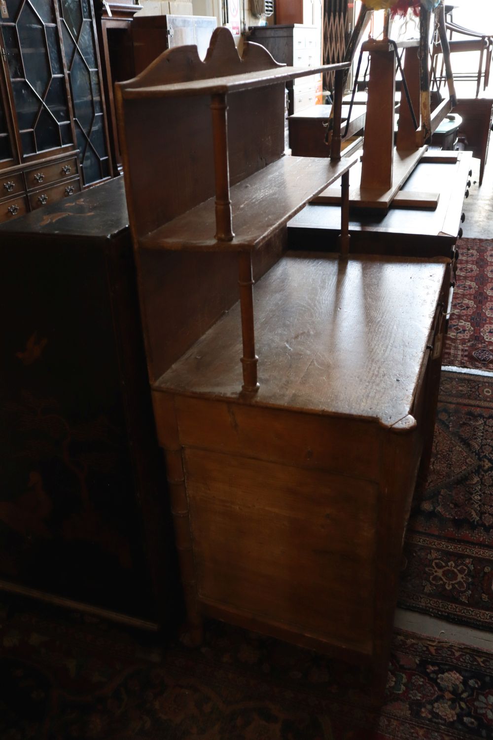 A Regency pine chiffonier with simulated bamboo legs, width 91cm depth 48cm height 128cm
